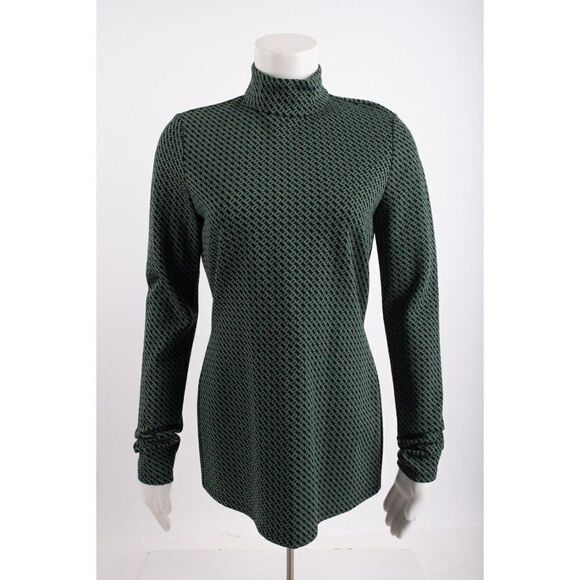 Diane Von Furstenberg Womens Shirt Kasen Top S Blue Spruce Black Long Sleeve NWT